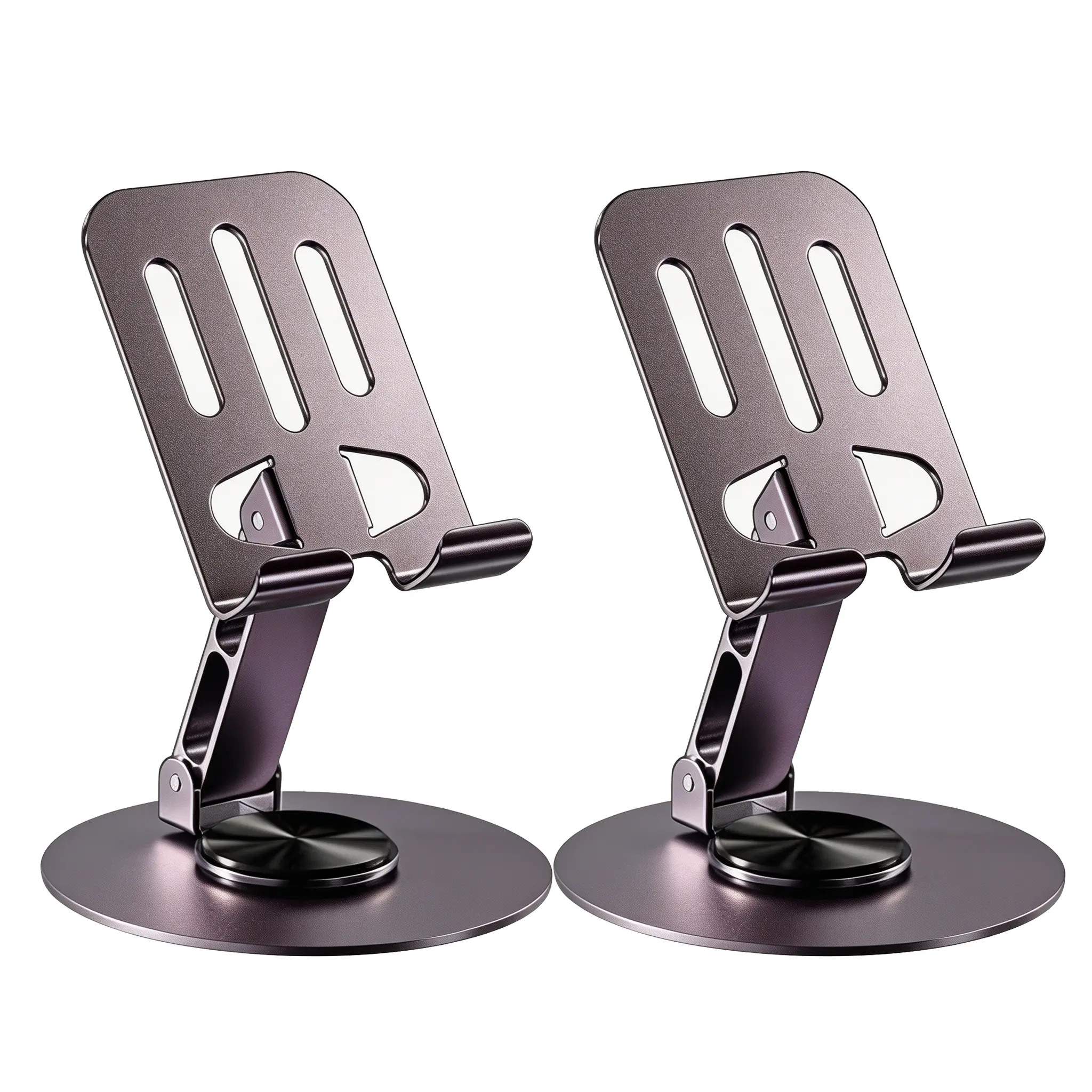 Aesthetic Desk Phone Stand, Purple & Gray Foldable Swivel Tablet Holder Rubber Protective Space Smartphone Mount Cellphone Adjustable