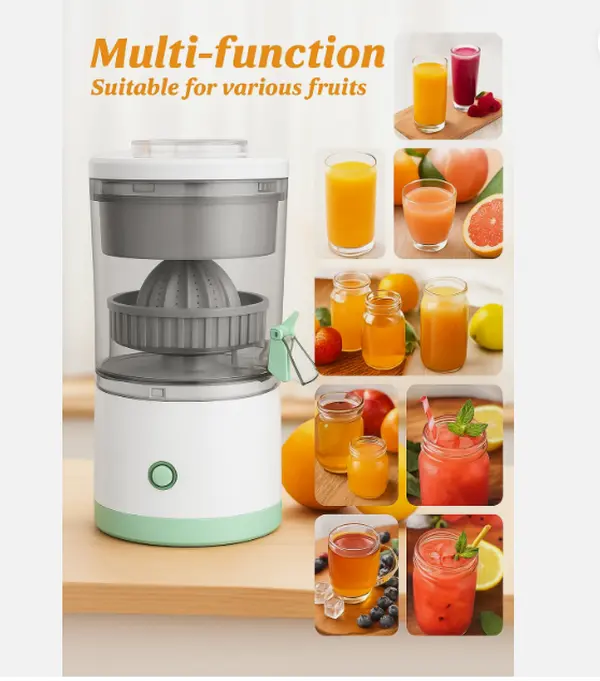 Compact Cordless Hands-Free Electric Citrus Juicer - USB-Port Rechargeable, ABS Construction, 360-Degree Rotation, Anti-Slip Ft, 1-Size-Fits-Most Design for Orange, Lemon Fruit Juicing