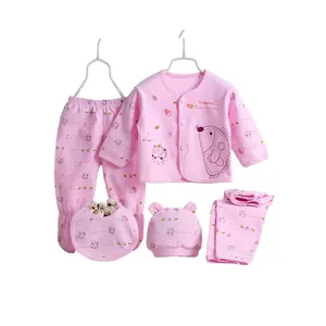 Newborn Baby Underwear Set 0-3 Months Pink Five-Piece Outfit with Bear Design for Postpartum & Outdoor Use