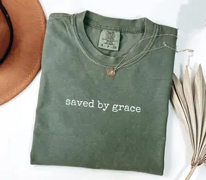 Comfort Colors Saved By Grace TShirt, Christian Affirmation Tee, Religious Graphic T-Shirt, Gift for Her, Trendy Faith Tee