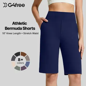 G4Free EverGoing Women's Bermuda Shorts with Pockets 10" - Knee Length Athletic Casual Long Shorts