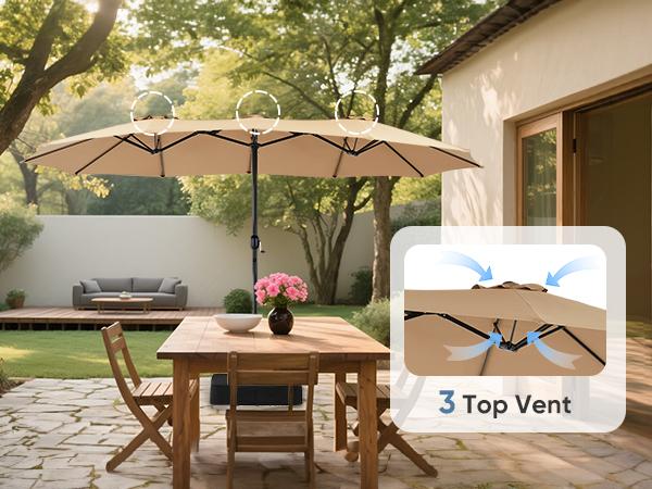 15FT Large Patio Umbrella with Base Included, Outdoor Double-Sided Rectangle Market Umbrellas with Stand and Crank, Table Umbrella with 12 Sturdy Ribs