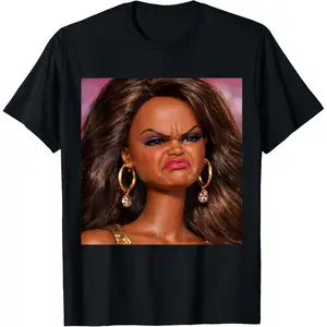 100% Cotton Angry Disgusted Black Doll Face Meme Reaction Gen Z Brainrot T-Shirt