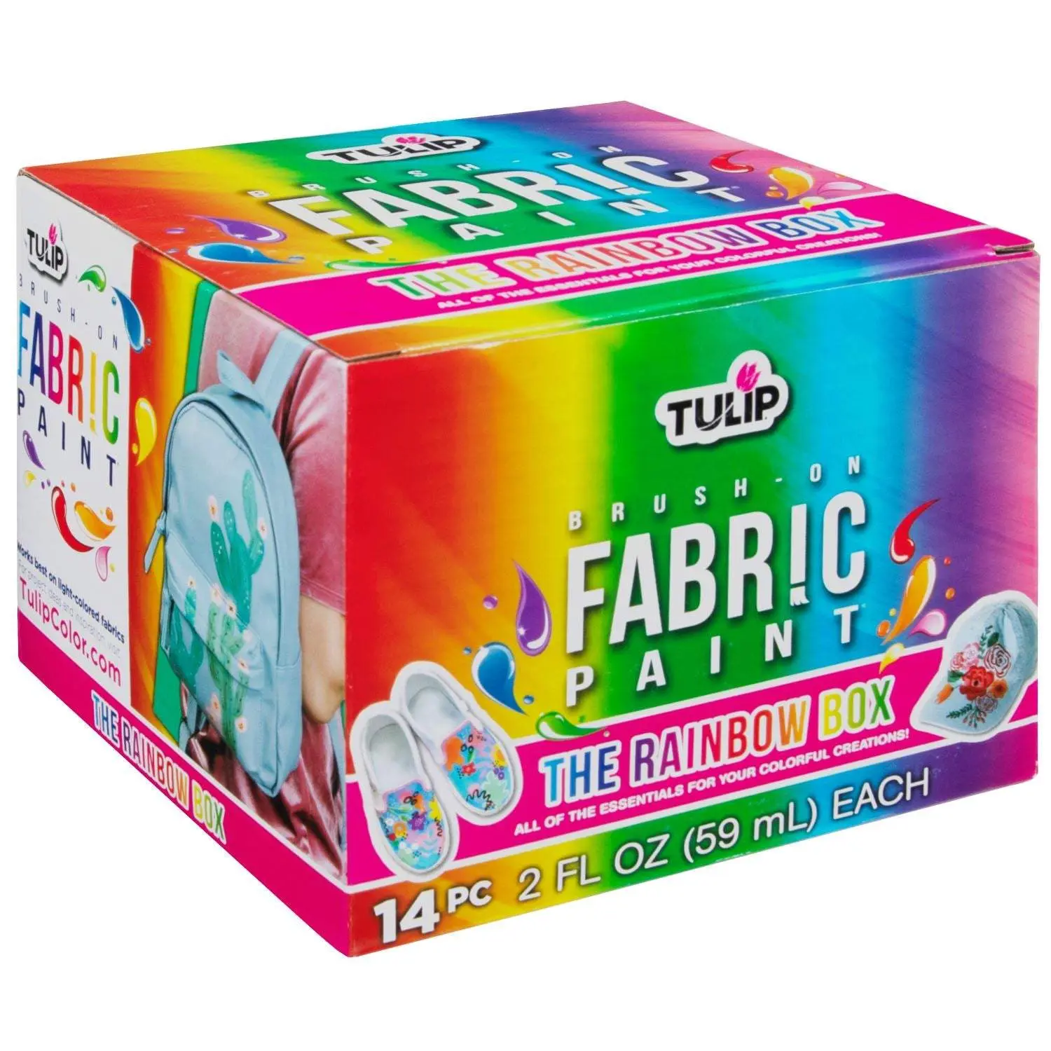 Tulip Brush-On Fabric Paint, 14-Pack with Metallic Finish, Rainbow Box, Watercolor Effects for Home Craft Projects