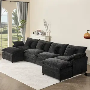 【3 Packages Shipping】GOSUHI 142.5" U-Shaped Modular Sectional Sofa - Comfy Cloud 4-Seater with Movable Ottoman, Deep Seat Chenille Couch for Living Room, Slate Color ,Comfort & Stylish Design