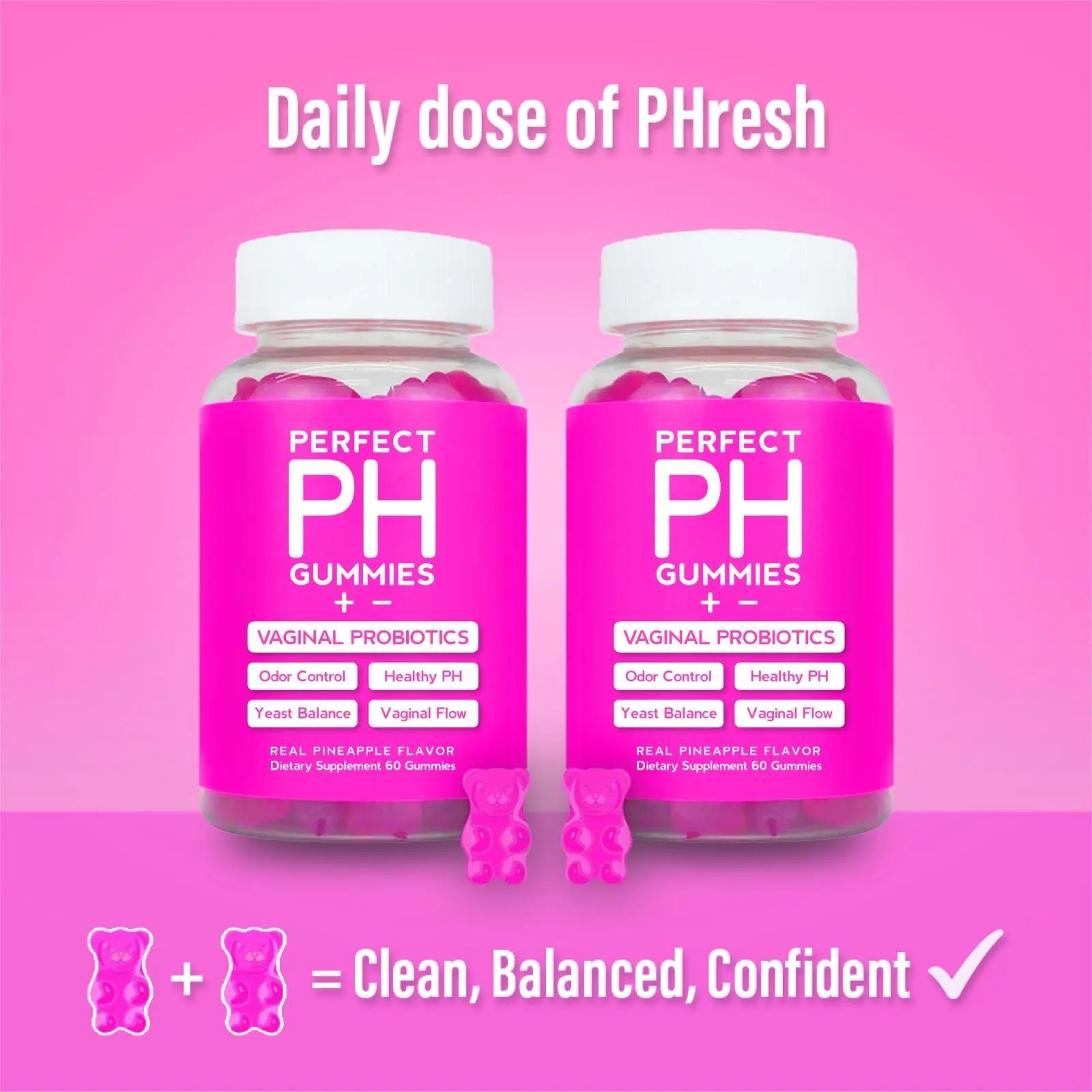 CBB Perfect PH Gummies Double Pack | Women's Daily Probiotic Gummies | Real Pineapple Flavor | Vaginal Health & pH Support | Two Month Supply | 120 Gummies