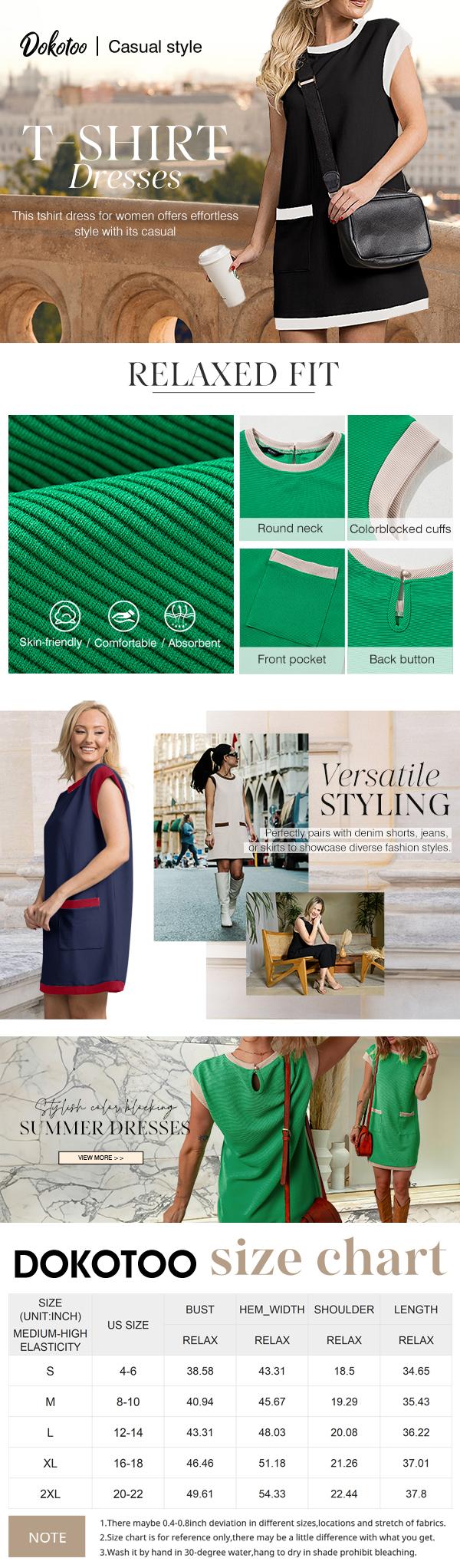 Dokotoo Women's Casual Summer Dresses Fashion Cap Sleeve Color Block Crewneck Shift Tshirt Mini Dress Dokotoo Women's Casual Summer Dresses Fashion Cap Sleeve Color Block Crewneck Shift Tshirt Mini Dress