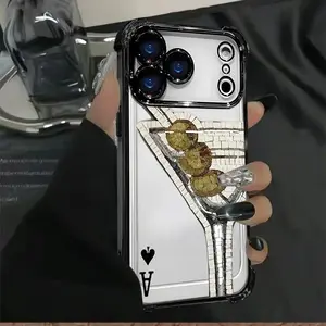 Fashion Red Cardinal Tail Martini King Spades Aesthetic Phone Cases for iPhone 17 Promax 16 15 Plus 14 13 12 11 Pro, Four-corner Electroplated Anti Drop Protection Phone Cases