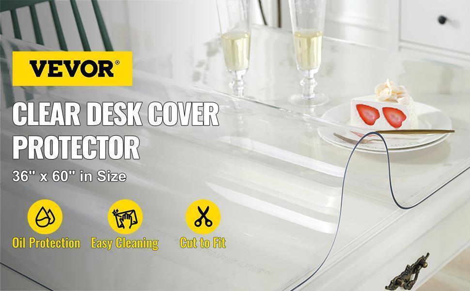 VEVOR Plastic Table Cover, 2 mm Thick Clear Table Protector, Rectangle Clear Desk Mat, Waterproof & Easy Cleaning for Office Dresser Night Stand