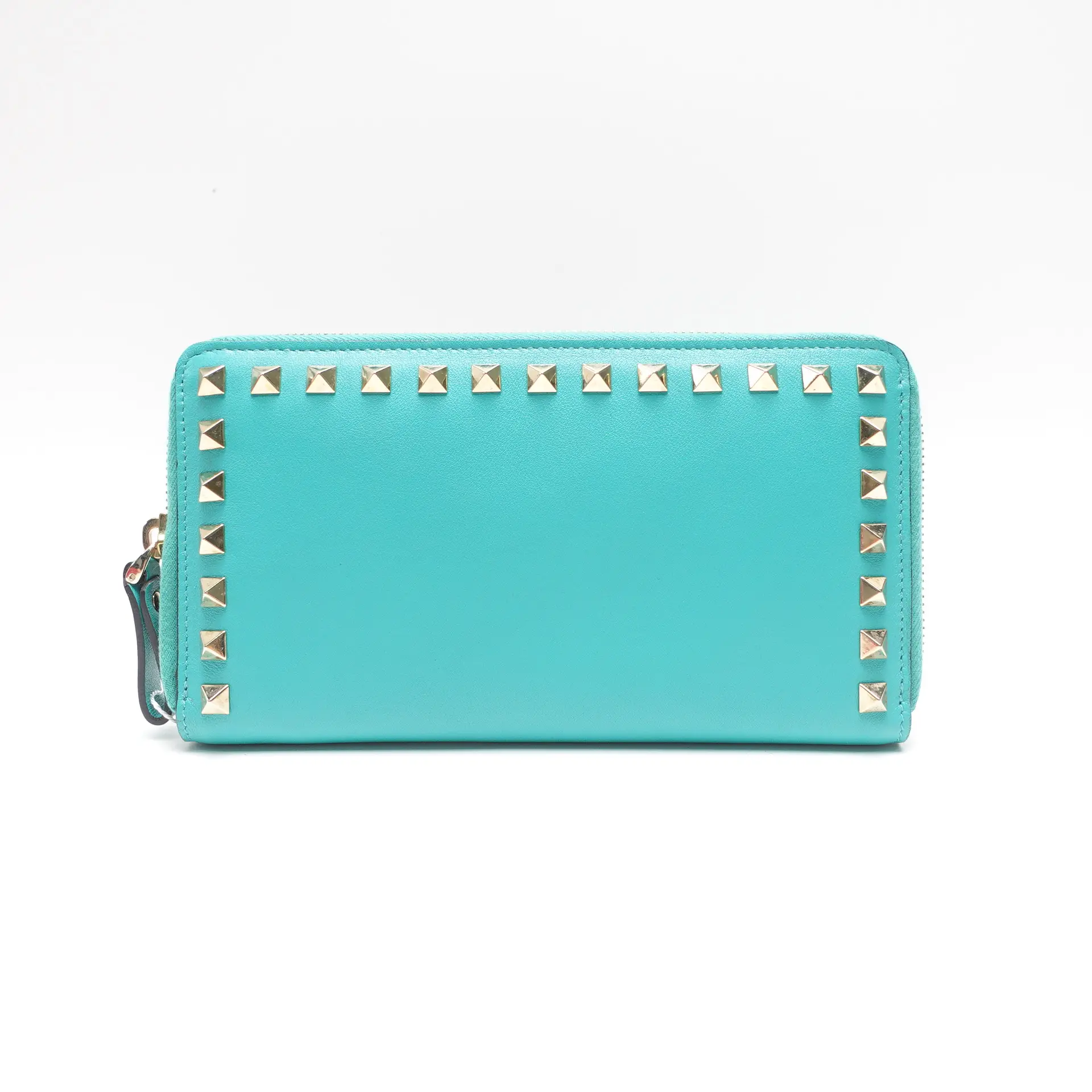 Pre-owned Valentino Calfskin Leather Small Leather Goods Green Wallet T10443773