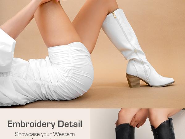 Dream Pairs Women's Dallas Embroidered Western Cowboy Knee High Boots shoes