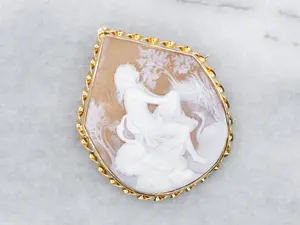 Vintage Gold Cameo Brooch and Pendant with Twist Setting