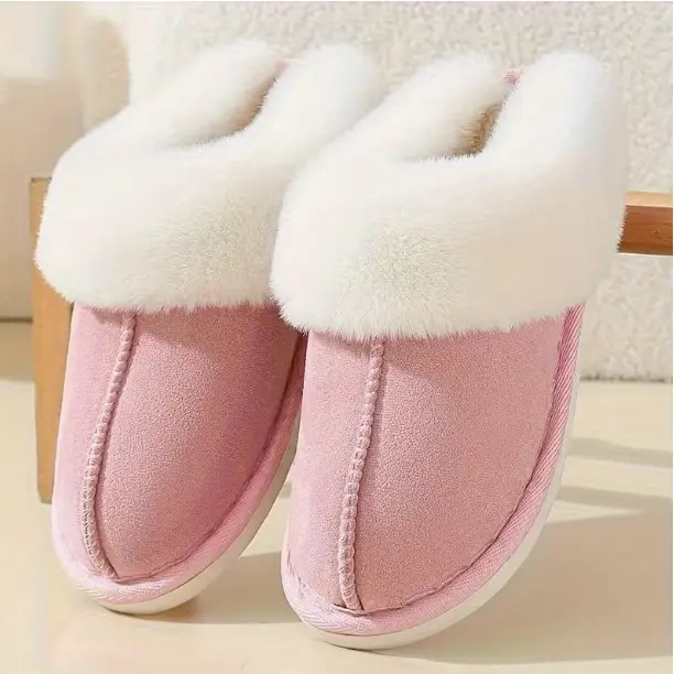 Women's Warm Moccasin Slipper Shoes - Plush Fleece-Lined Slip-On Slide, Fluffy Collar, Non-Slip Platform Sole, Flat Indoor Wear Footwear