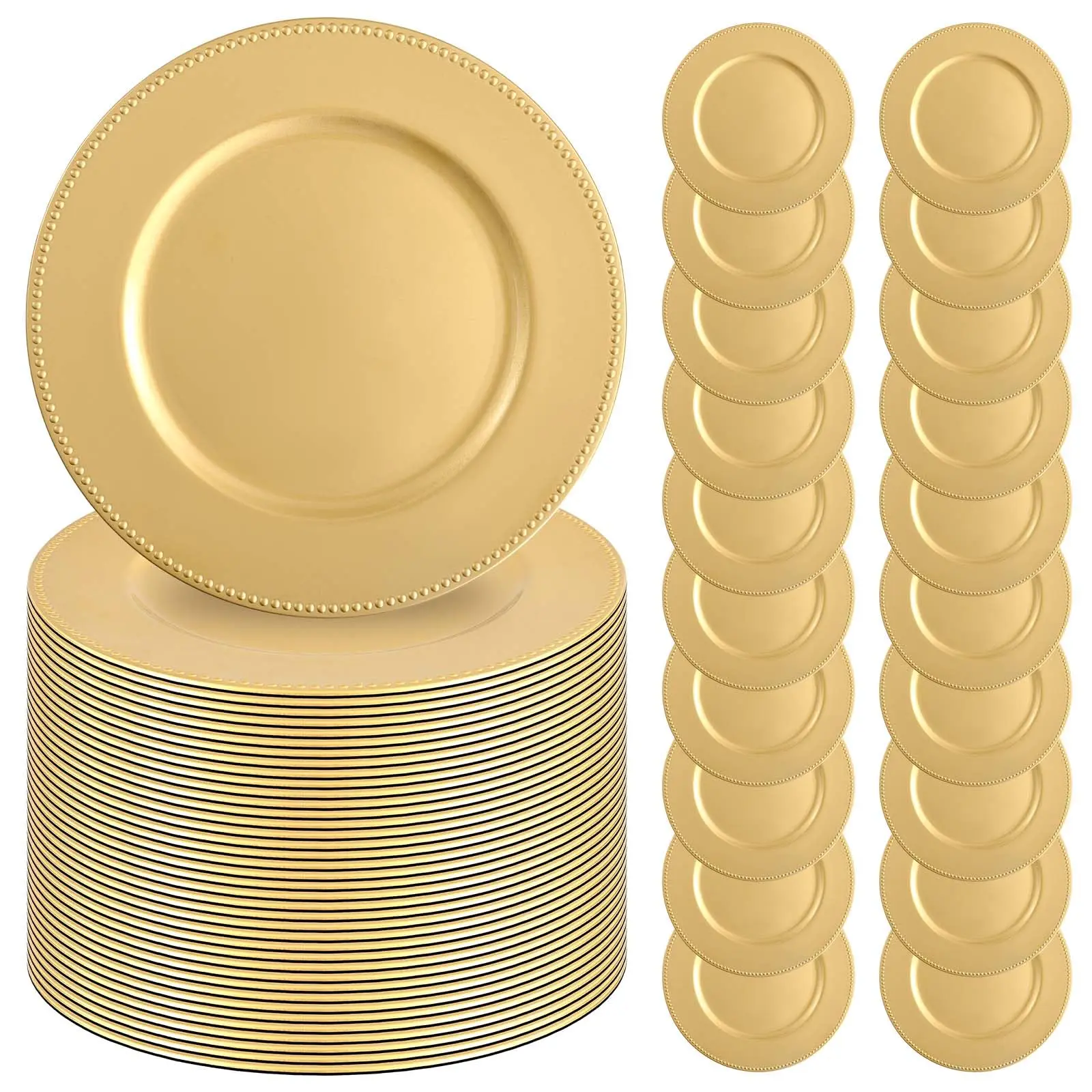 MTREO 50 PCS Charger Plates 13" Round Charger Plates Bulk Beaded Chargers for Dinner Plates Decorative Charger Plastic Charger Plates for Wedding Party Event Baby Bridal Shower Table Decoration