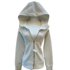 Women's Fleece-Lined Slim-Fit Hoodie Jacket with Embroidered Gold Label Coats Tops Solid Color Long Sleeve Minimalist Casual Wear Womenswear Fitted Basic