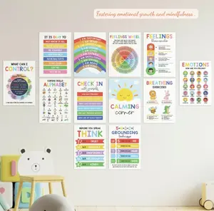 12 Pcs Emotional Intelligence Posters for Kids,Mental Health Posters,Emotions Chart for Kids,Classroom Decor,Durable Laminated Mental Health Posters,Homeschool Emotional Regulation Posters,Back to School Mental Health Decor,Emotional Intelligence Posters