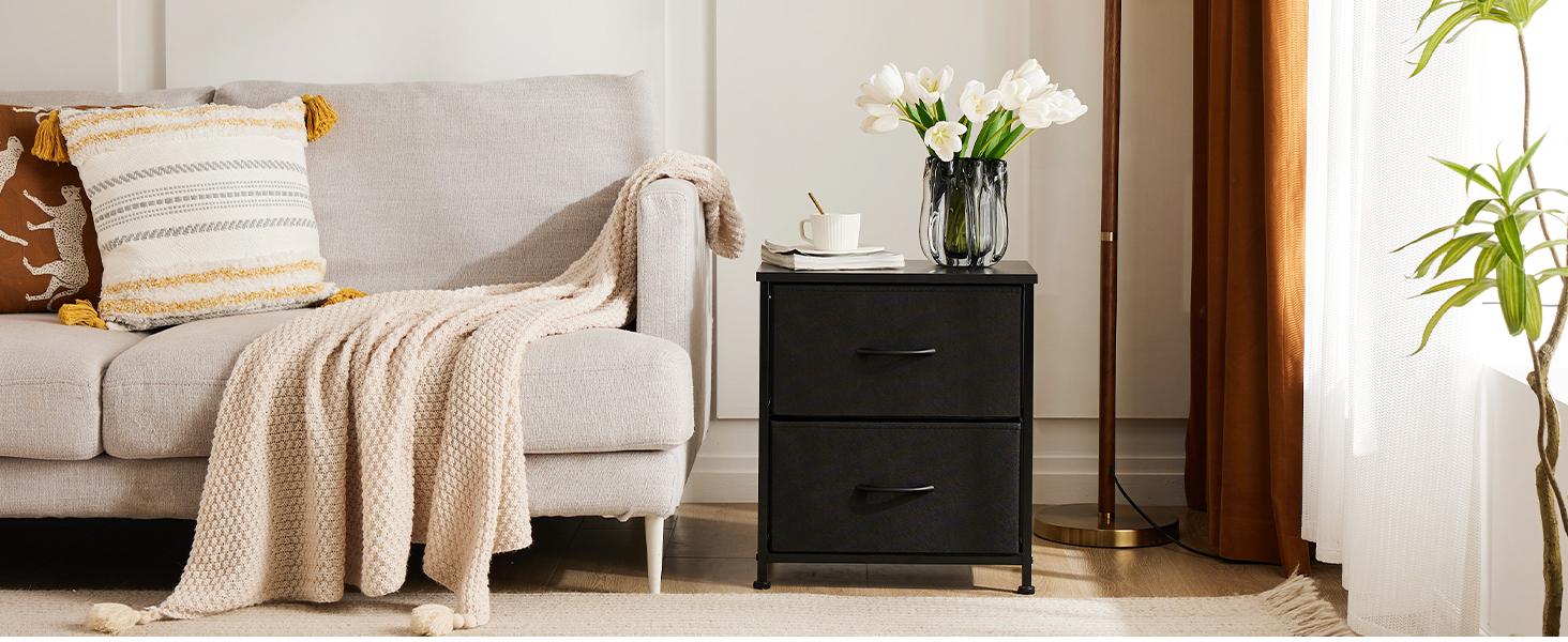 Small Fabric 2-Drawer Bedside Cabinet - Contemporary End Table, Bedroom Furniture, Apartment Storage Cabinet, Bedroom Decor, Ideal Home Gift Small Fabric 2-Drawer Bedside Cabinet - Contemporary End Table, Bedroom Furniture, Apartment Storage Cabinet, Bedroom Decor, Ideal Home Gift