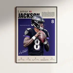 Lamar Jackson Poster, NFL Wall Art, Ravens Football Print, Digital Download, Sports Room Decor, MVP Athlete Artwork, Quarterback Poster Gift (Unframed)