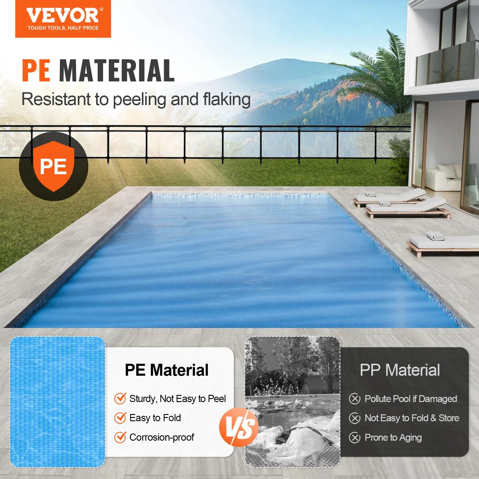 【SummerFinds】VEVOR Solar Pool Cover,  32 x 16 ft Rectangle Solar Blanket for Pools, Inground Above Ground Swimming Pool Solar Cover, 12 mil Solar Covers Blue Thick