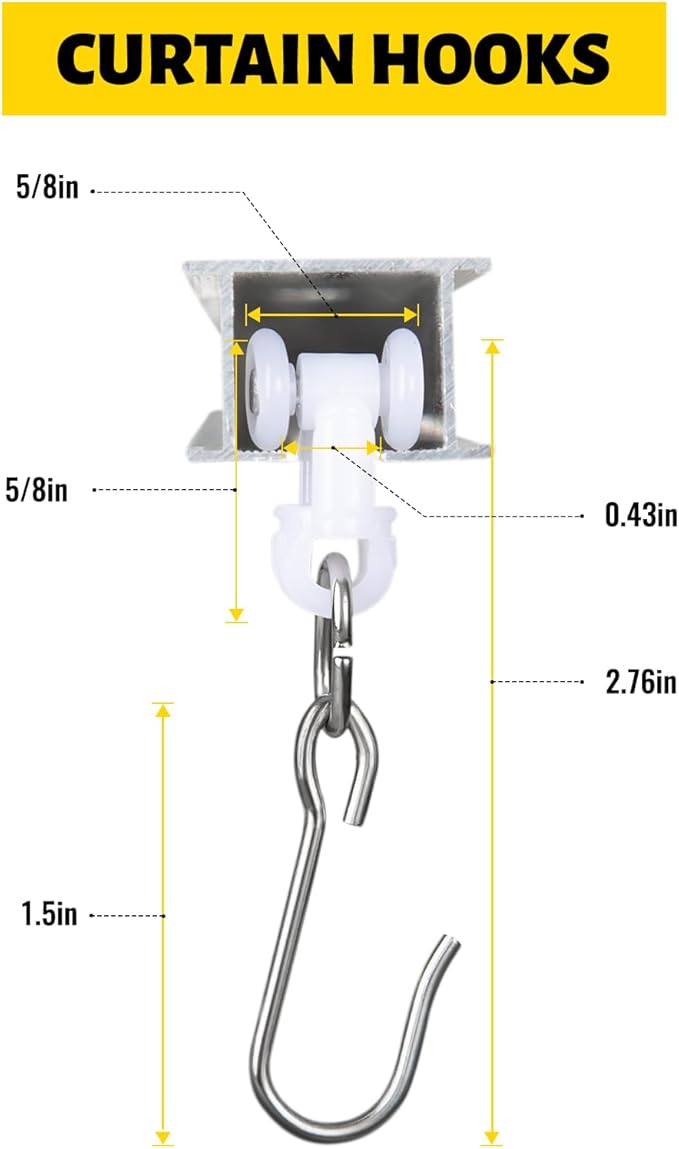 Inovaday Durable Curtain Hooks, Roller Hooks for Ceiling Curtain Track, Stainless Steel Rollers for Room Divider