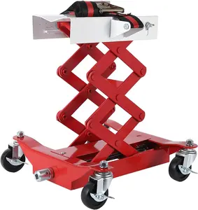 450 LBS Low Profile Transmission Jack - Heavy-Duty Auto Repair Lift with 7-23 Inch Height Range, 2M Safety Straps & 4 Brake Wheels for Safe, Smooth Repairs - Red