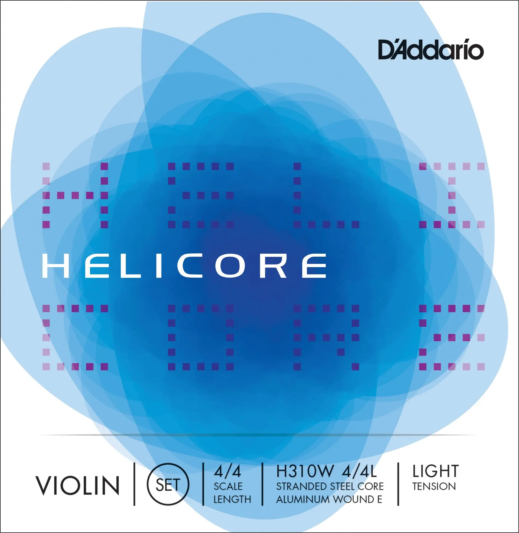 D'Addario Helicore Violin String Set with Wound E, 4/4 Scale, Light Tension