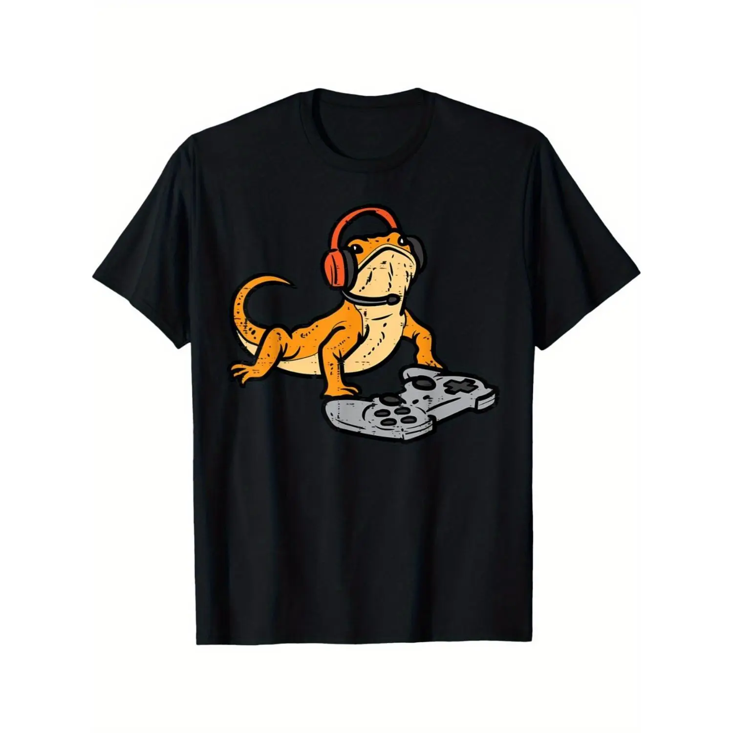 Bearded Dragon Video Gaming Graphic T-Shirt - Black Cotton Tee for Men and Boys with Funny Gamer Animal Design