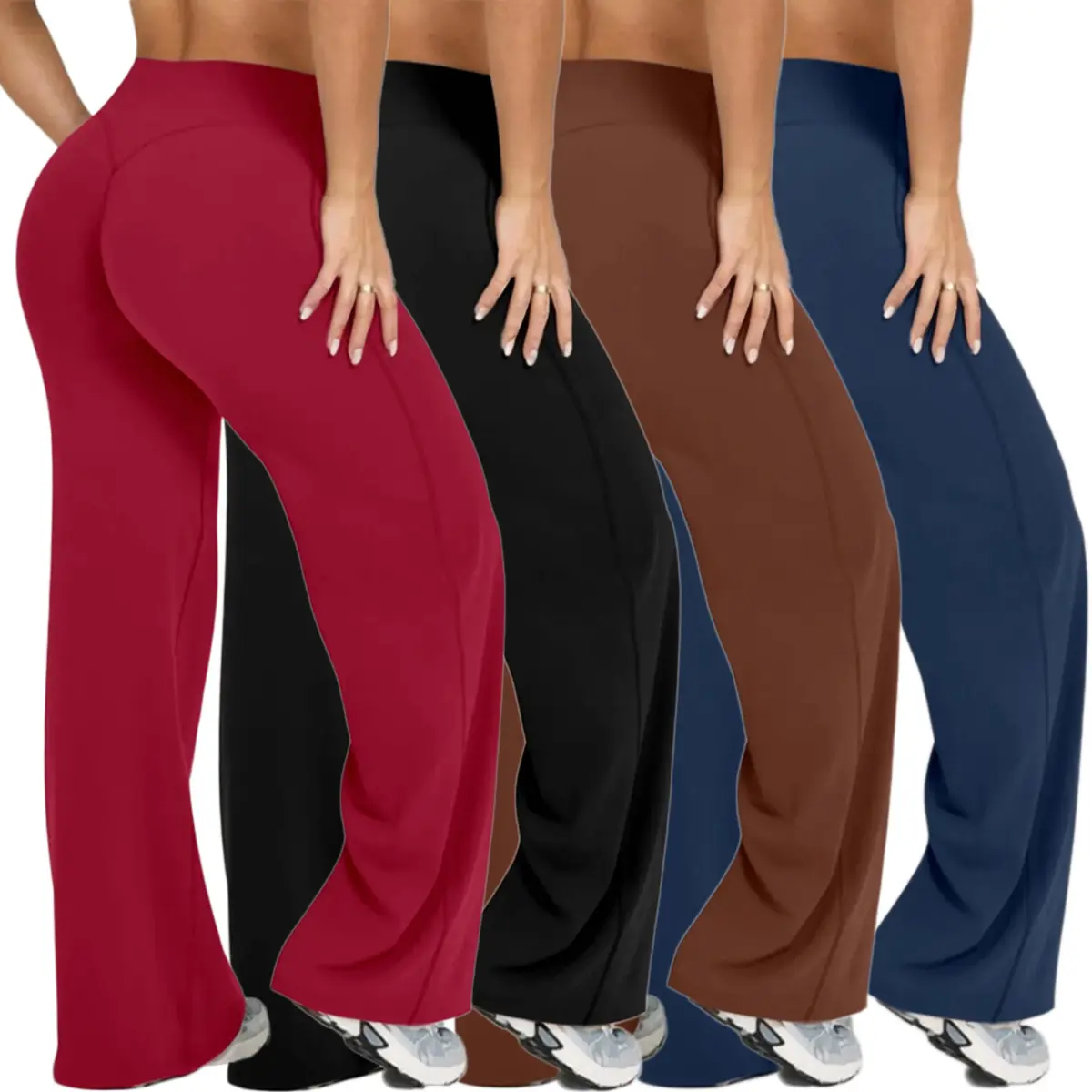 Women's High-Waist Wide-Leg Elastic Sweatpants - Long Solid Color Flared Yoga Bottoms, Stretch Polyester-Elastane Loose Soft Gym Sportswear Bottoms for Gym & Casual Workouts Flared Yoga Bottoms Gym Sportswear Bottoms