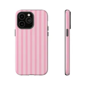 Light pink striped phone case, compatible with iPhone 17 Pro Max, 16, 15, 14, 13, 12 and Samsung 25 Ultra Plus, 24, 23, 22, features a double-layer shockproof TPU lining.  Its stylish, preppy design makes it the perfect gift for girls.