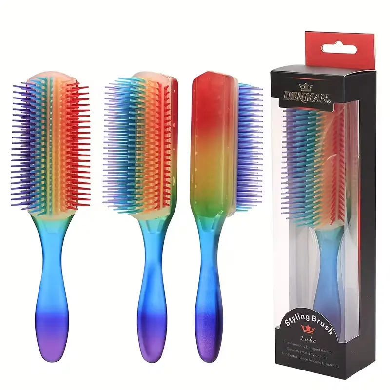 1 Anti-static Massage Combing Brush -9 Rows Of Comb Teeth Design Suitable For Wet/dry Hair With Rainbow Colored Ventilated Headband, Ergonomic Handle And Durable Plastic Bristles, The Best Gift For Family By Fashionable Designers