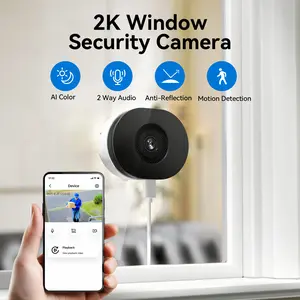 2K HD Wireless Window Camera – 5GHz & 2.4GHz Wi-Fi, Real-Time Alerts, Color Night Vision, Pet, Person & Vehicle Motion Detection, 24/7 Recording, Easy Installation