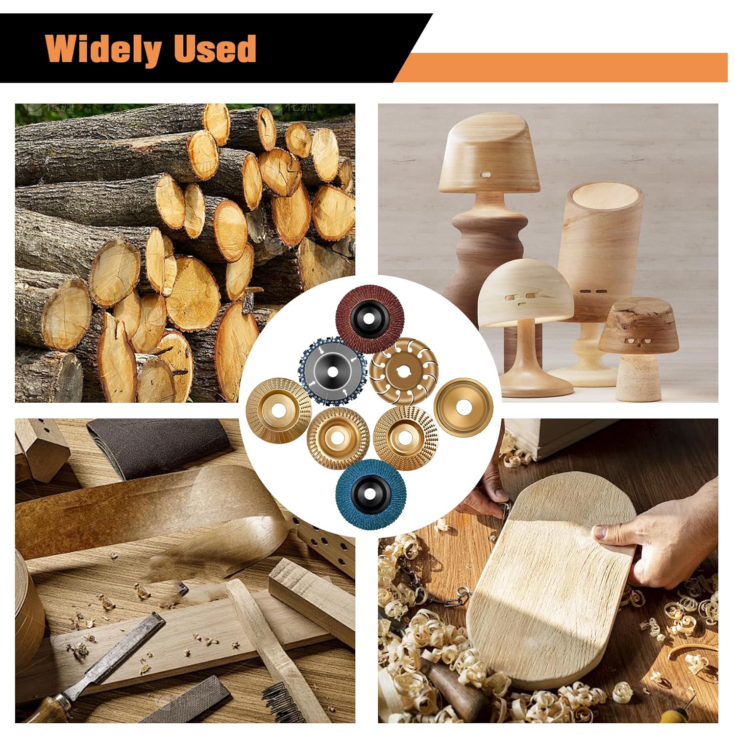 11PCS Wood Carving Disc Set for 4" or 4 1/2" Angle Grinder, Stump Tool Grinding Wheel Disc with 5/8" Adapter Ring, Woodworking Grinder Attachment for Cutting Shaping Carving Sanding Polishing disco decorte