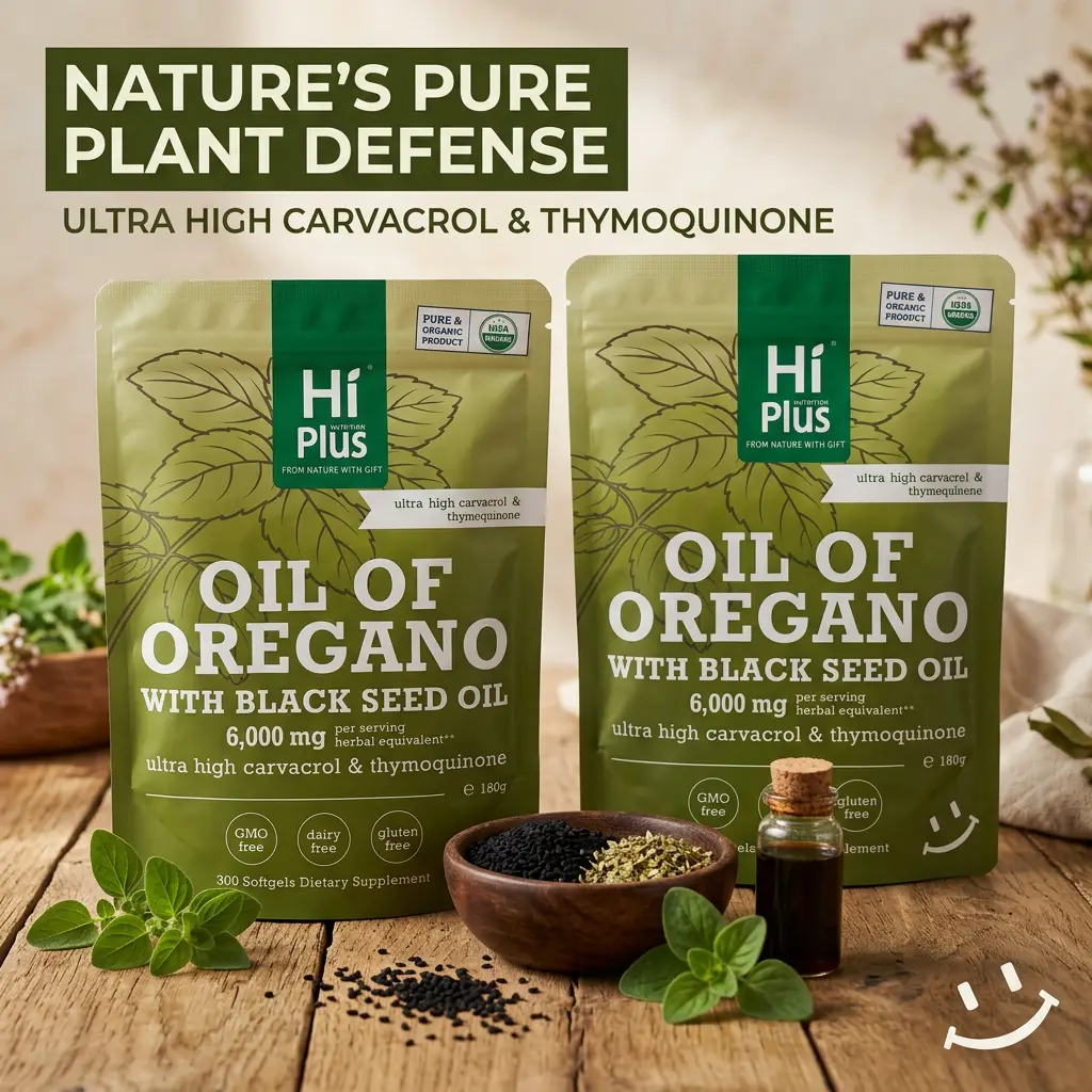 HiPlus 2-Pack Organic Healthcare Dietary Supplement Softgels (Total 300 Ct) - 6000mg Cold-Pressed Oregano Oil & Nigella Sativa Seed Oil with Carvacrol, Plant-Based, GMO-Free Magnesium Support for Youth Immunity & Healthy Antioxidants Nutritional Needs