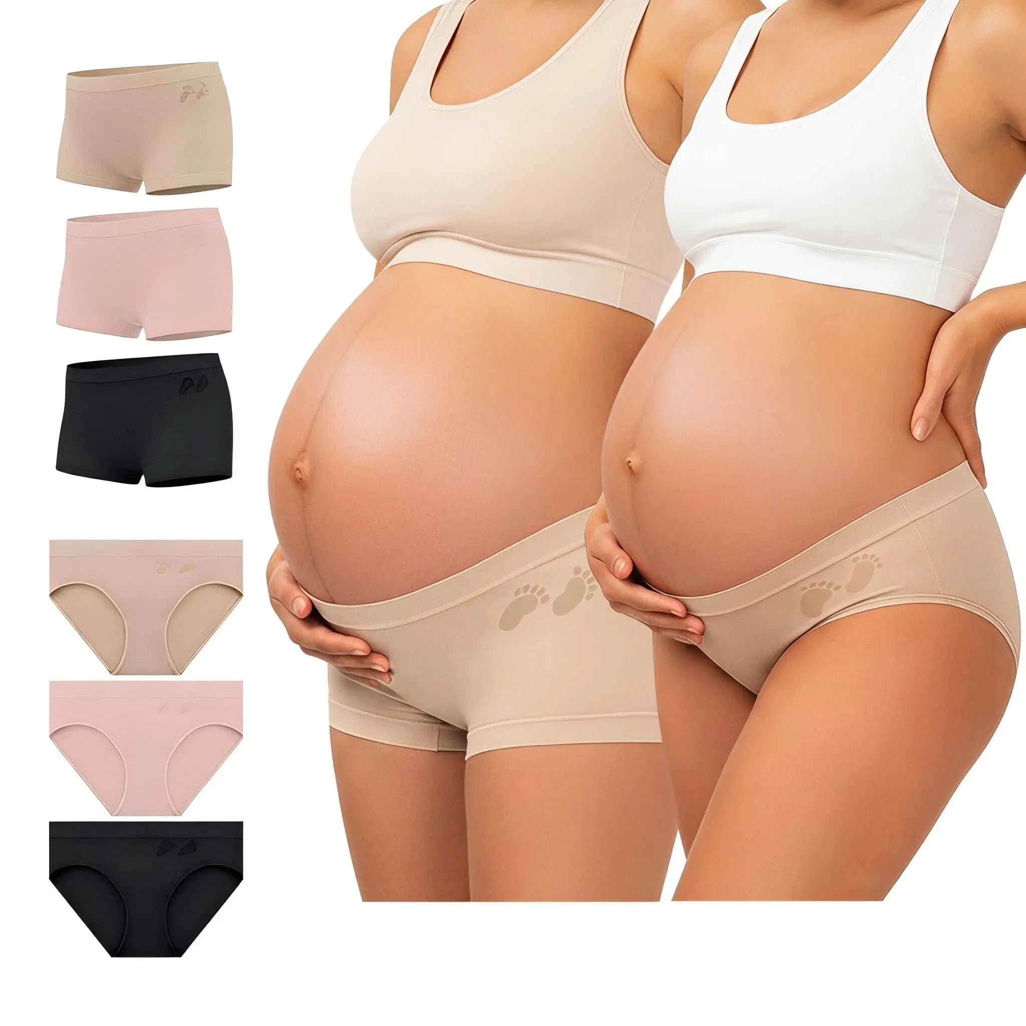 Women's Seamless Cotton Blend Maternity Underwear - Low-Waisted Breathable Pressure-Free Bikini & Boyshort Plain Pregnancy Panties, Under Bump Postpartum Panties 6-Pack