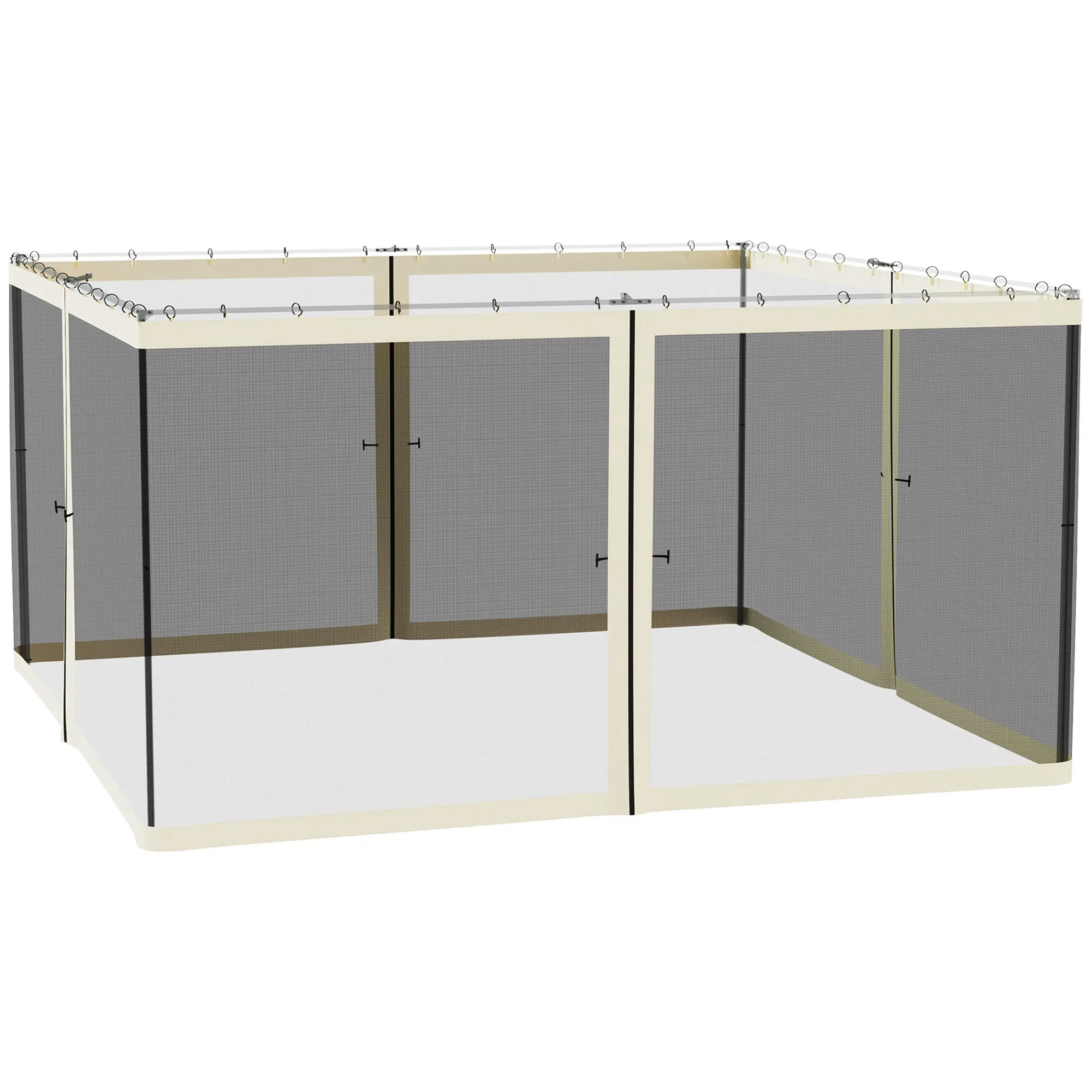 Outsunny 4-Panel Replacement Sidewall Netting for 13.1' x 13.1' Gazebos, Polyester Mesh Screen with Zippered Panels, Cream, Leaves, Intruders, Netting Screen, Outdoor, Party, 13X13 Feet