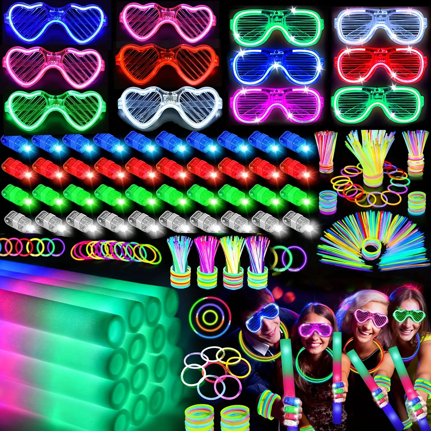 MICRENCY 168Pcs Festive Party Supplies Set - 40 Colorful Finger Led Lights, 12 LED Glasses, 40 Glow in the Dark Sticks, Party Favors, Unique Birthday Gifts, Birthday Decor for Events, Bonfire