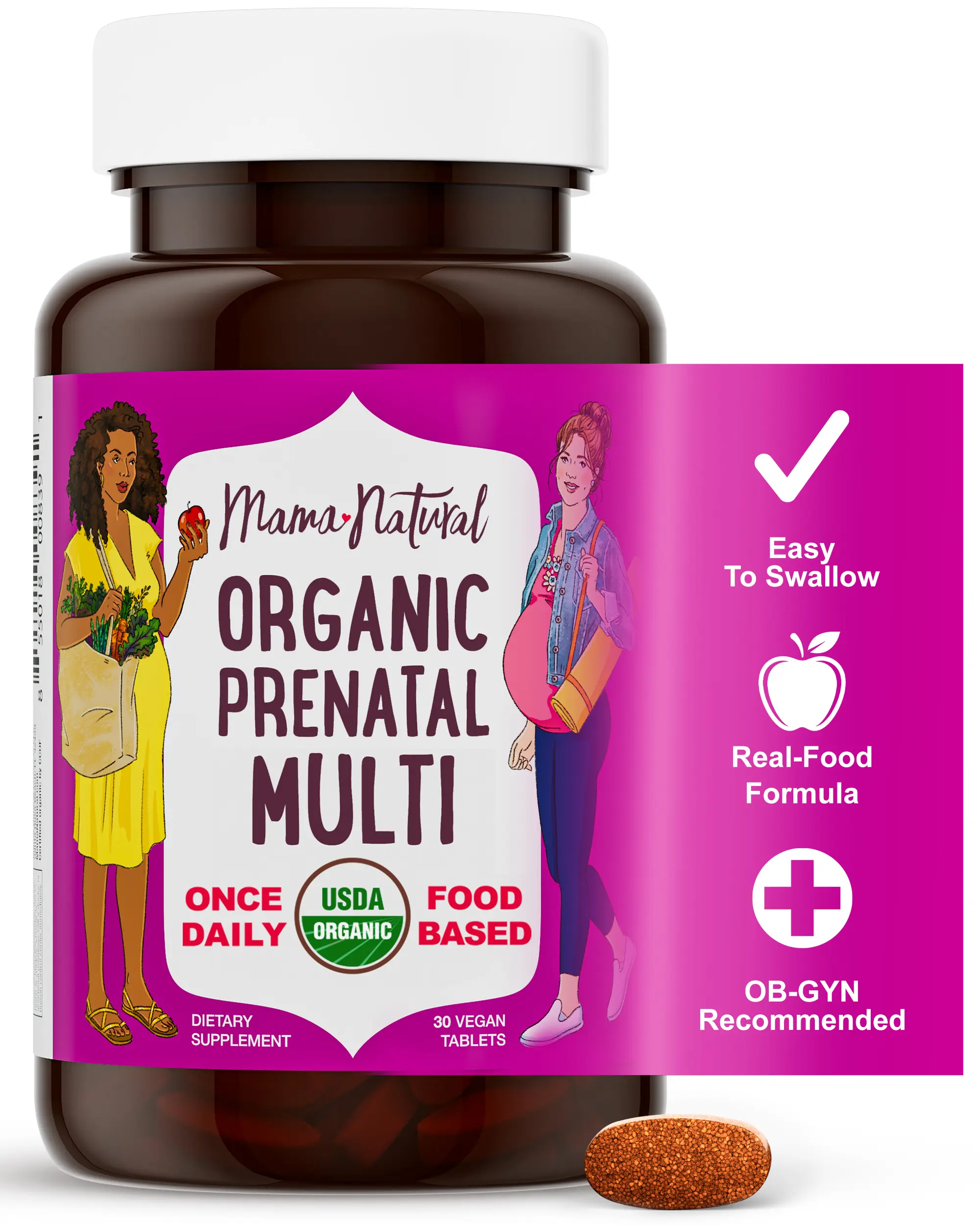 Mama Natural Organic Prenatal Vitamins For Women Vegan (30 Servings) | One A Day Prenatal Vitamins For Pregnant Women | Food Based, Non-gmo & Gluten-free - Pre Natal Multivitamin For Women With Folate