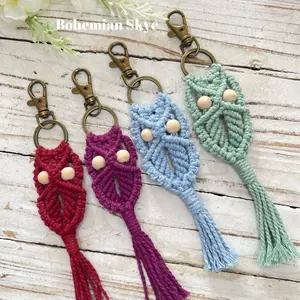 Macrame owl keychain gift idea owl lover boho accessories woman key chain
