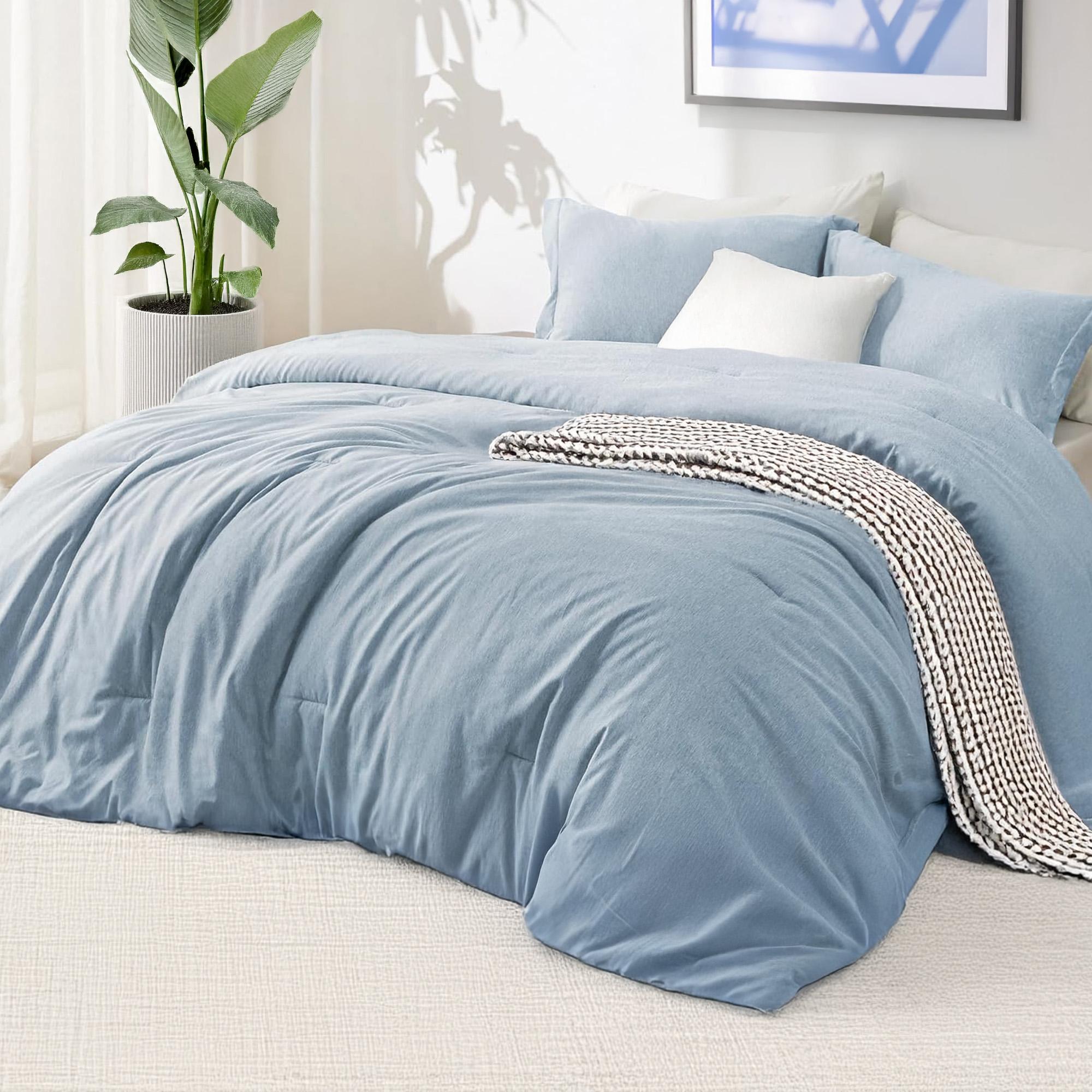 Raybee King Size Comforter Set for Bedroom - Pastel Blue Soft Comforter for Queen Size,Cationic Dyed Bed Set, 3 Pieces, Breathable Lightweight Fluffy Bed Sets with 1 Comforter and 2 Pillow Sham