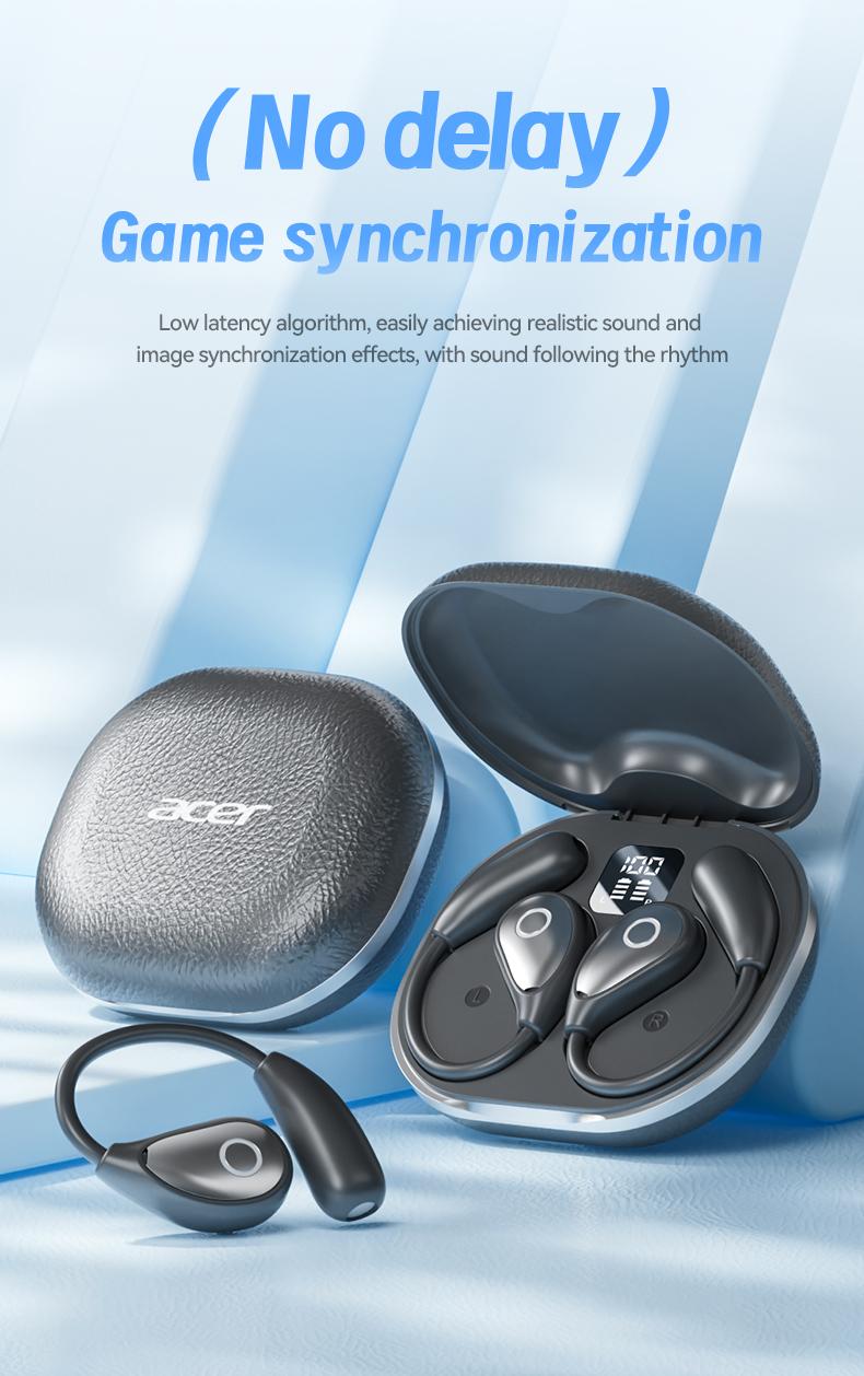 Acer OHR514 Wireless Earbuds,Open-ear Design Wireless Earphone, LongBattery Life Earbuds for Sports, Touch ControlEarbuds,Audio Electronic Headset gaming headset fast charge Black