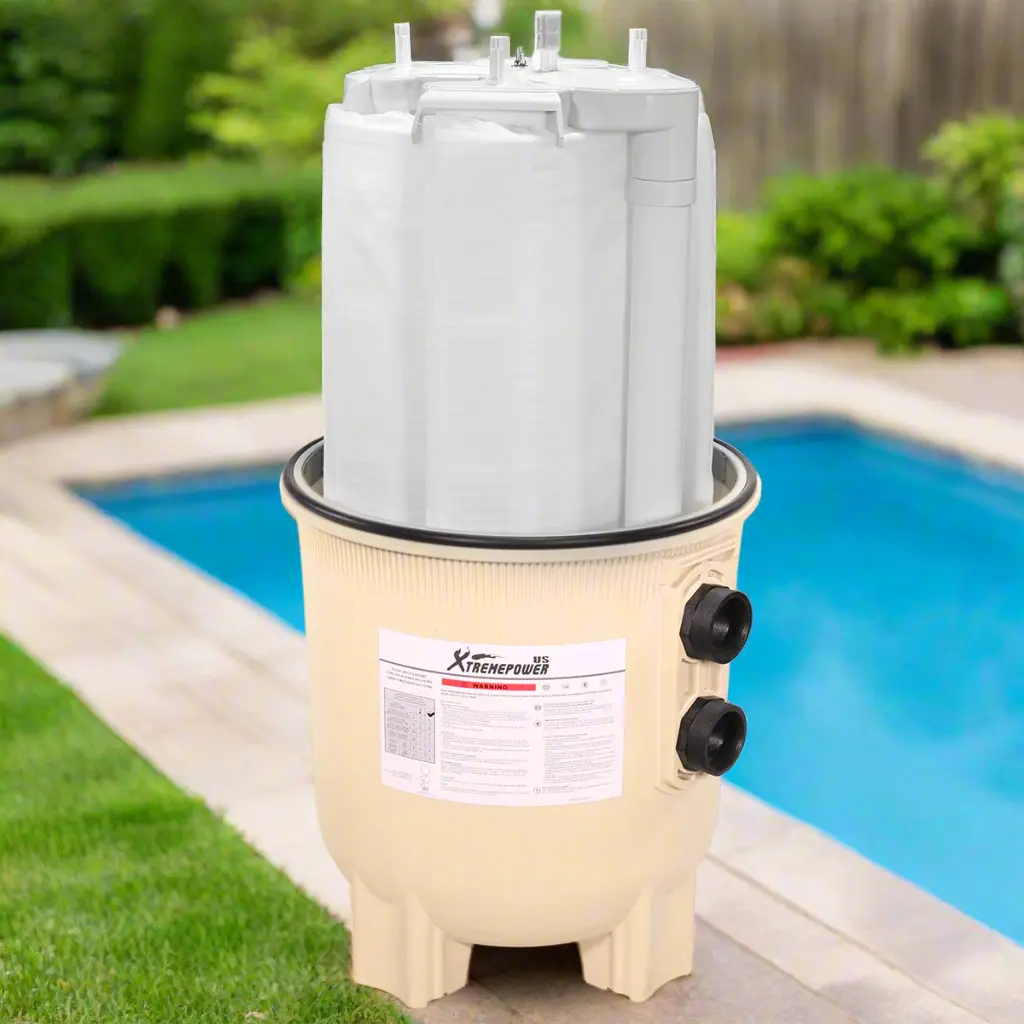 XtremepowerUS Cylindrical In-Ground Swimming Pool DE Filter, 62 sq ft Capacity, Efficient Filtration, Beige, Swimming Pool Cleaner, Pool Accessories