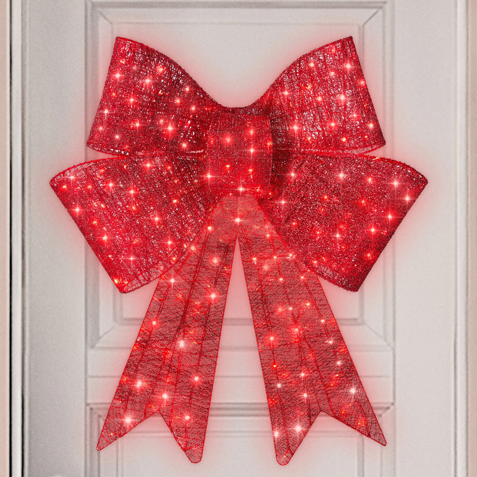 Best Choice Products Pre-Lit Christmas Bow, Large Outdoor LED Lighted Holiday Décor w/ 8 Light Functions, Hook
