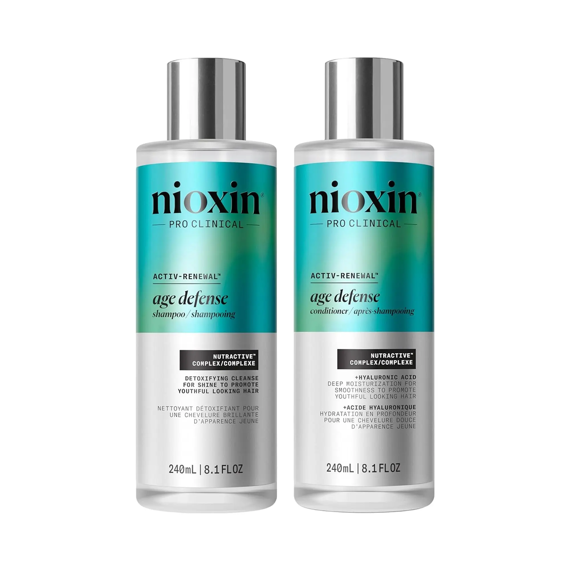 Nioxin Age Defense Haircare Duo - Paraben-Free, Silicone-Free Moisturizing Shampoo & Conditioner with Hyaluronic Acid, Peppermint Oil, Niacinamide Blend for Aging Scalp, Color & Chemically Treated Hair, Scalp Health, Youthful Look