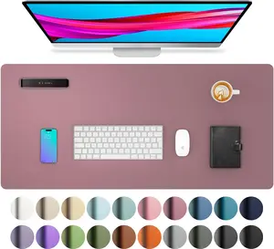 Aothia Non-Slip PU Leather Desk Pad Protector and Mouse Pad, Waterproof Writing Mat for Office and Home, Dark Pink, 23.6" x 13.7