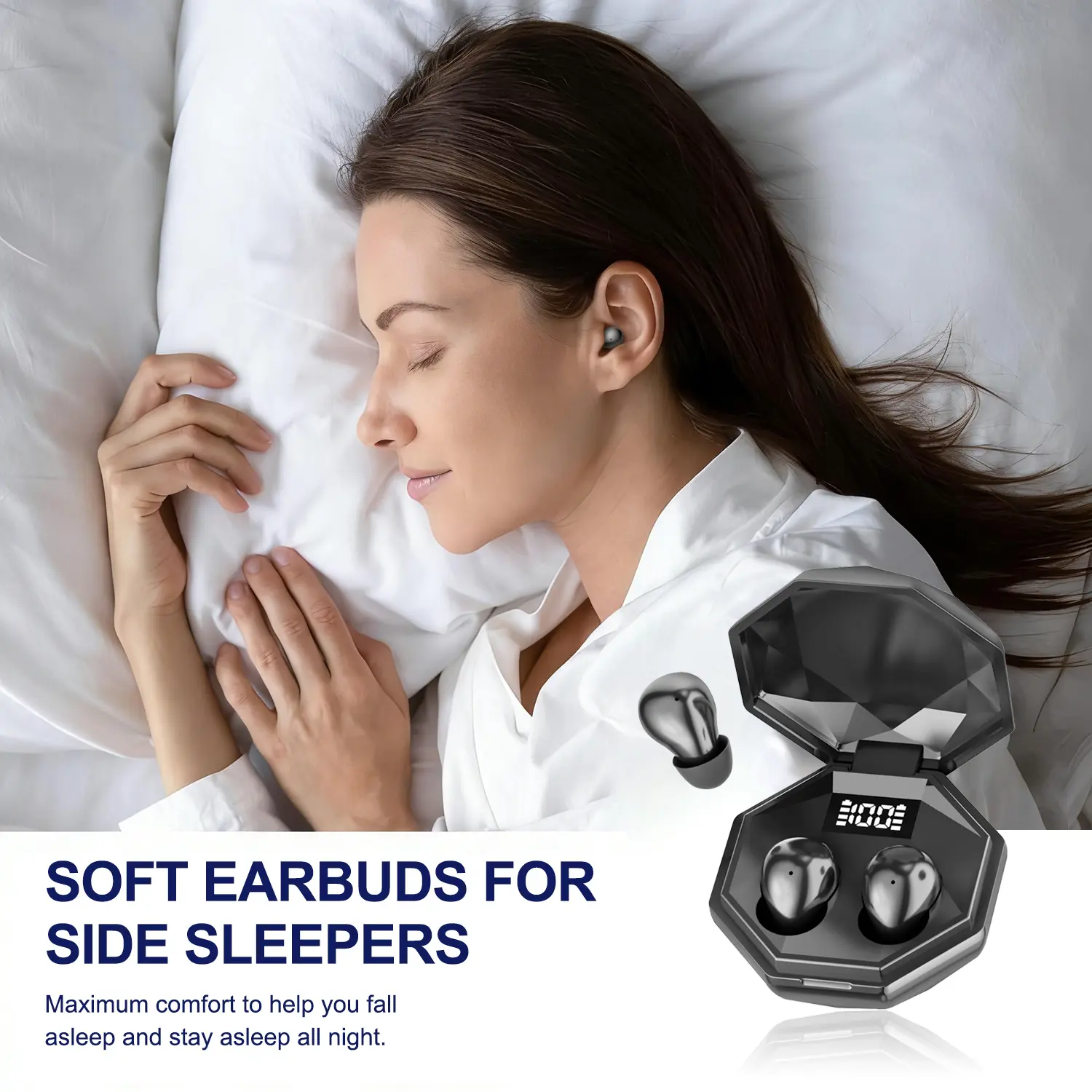 INSONIXN SK45 Small Design Mini Sleep Earbuds with Built-in Mics Clear Calls LED Power Display Anc Noise Cancellation Comfort Fit for Sports Workout