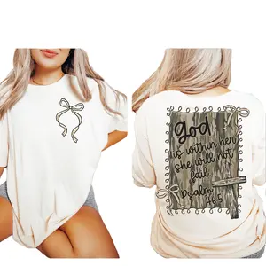 God is Within Her She Will Not Fail Bible Verse 2 Sided Sweater, Camo Coquette Bow Tee, Psalm 46:5 Camoflauge Gifts