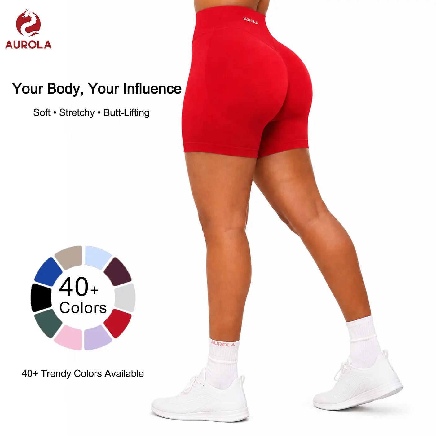 AUROLA Influence Collection Workout Shorts for Women,No Roll Up Squat Proof New Scrunch Seamless Compression Gym Impact Short 4.5" Inseam Gym Sportswear Bottoms tiktokshopbacktoschool