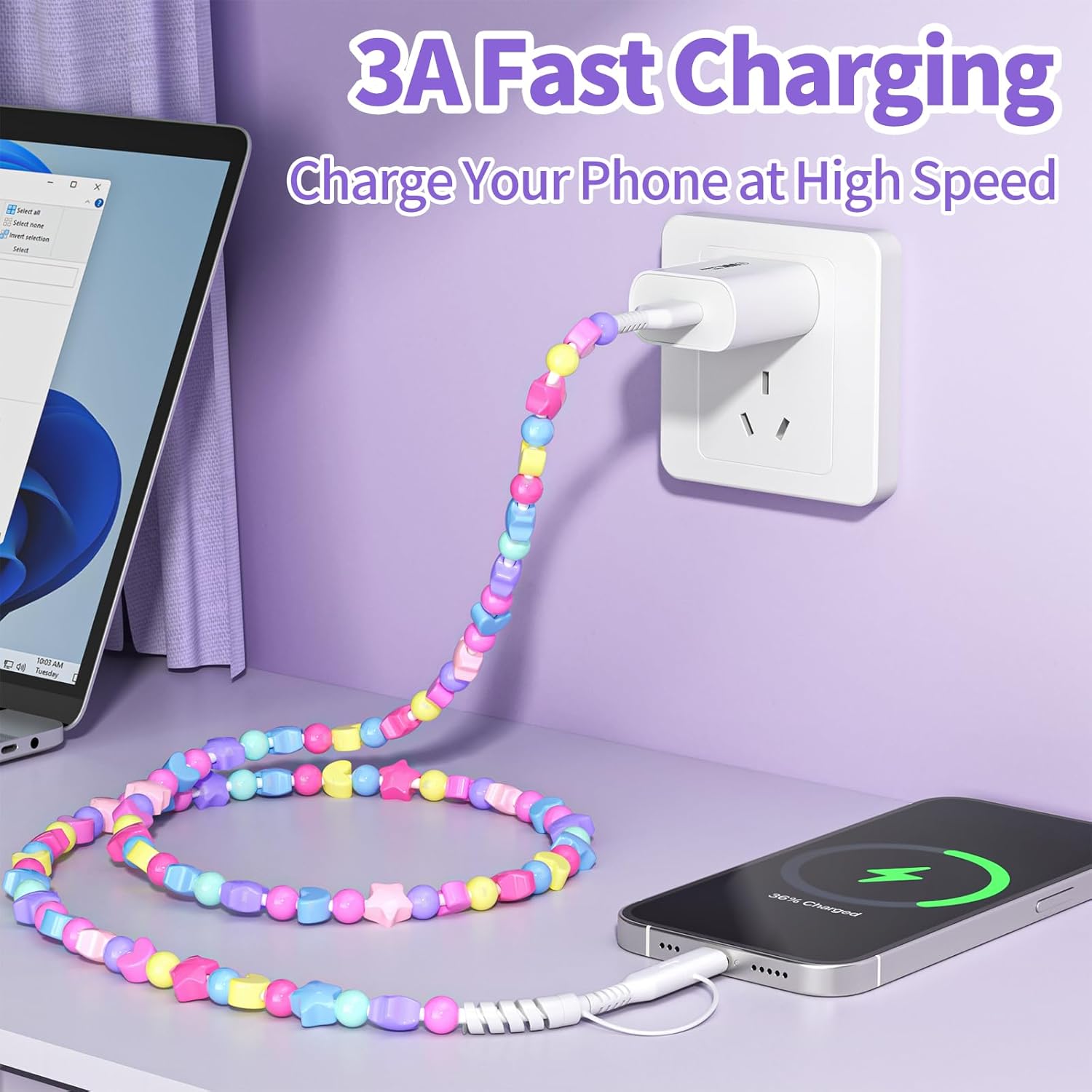 4 in 1 Beaded Charging detachable Cords stylish shine Fit for All Device USB-A,USB-C & Lightening for iPhone 15/16/17 Samsung Type-C Cellphone
