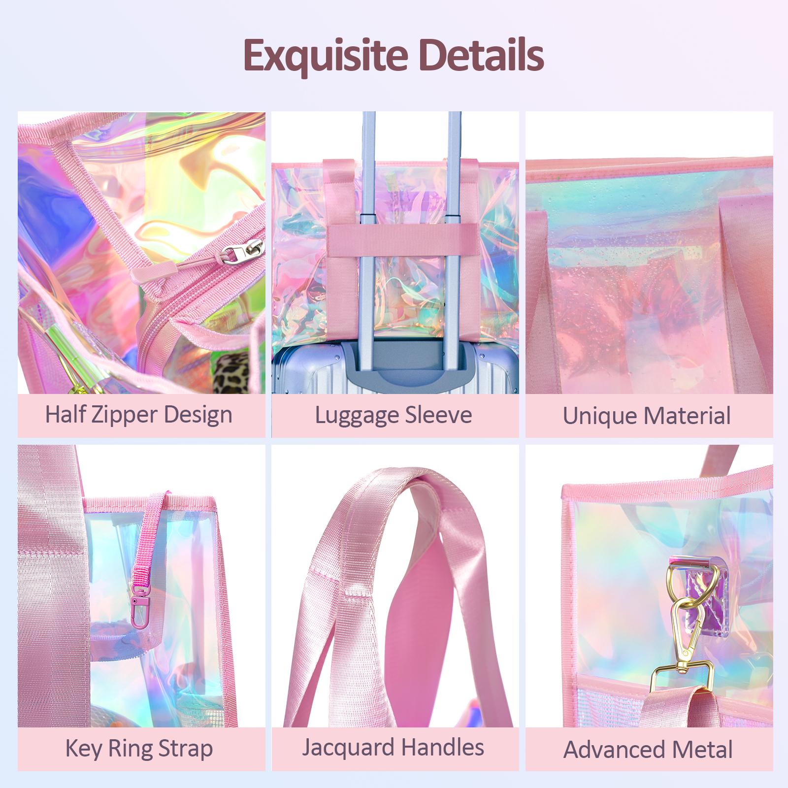 Crawing Beach bag Iridescent 26L Tote Bag Waterproof Clear Bag for Women with Zipper & Phone Pouch Tip-Proof Crossbody Bag Travel Bag Crawing Beach bag Iridescent 26L Tote Bag Waterproof Clear Bag for Women with Zipper & Phone Pouch Tip-Proof Crossbody Bag Travel Bag