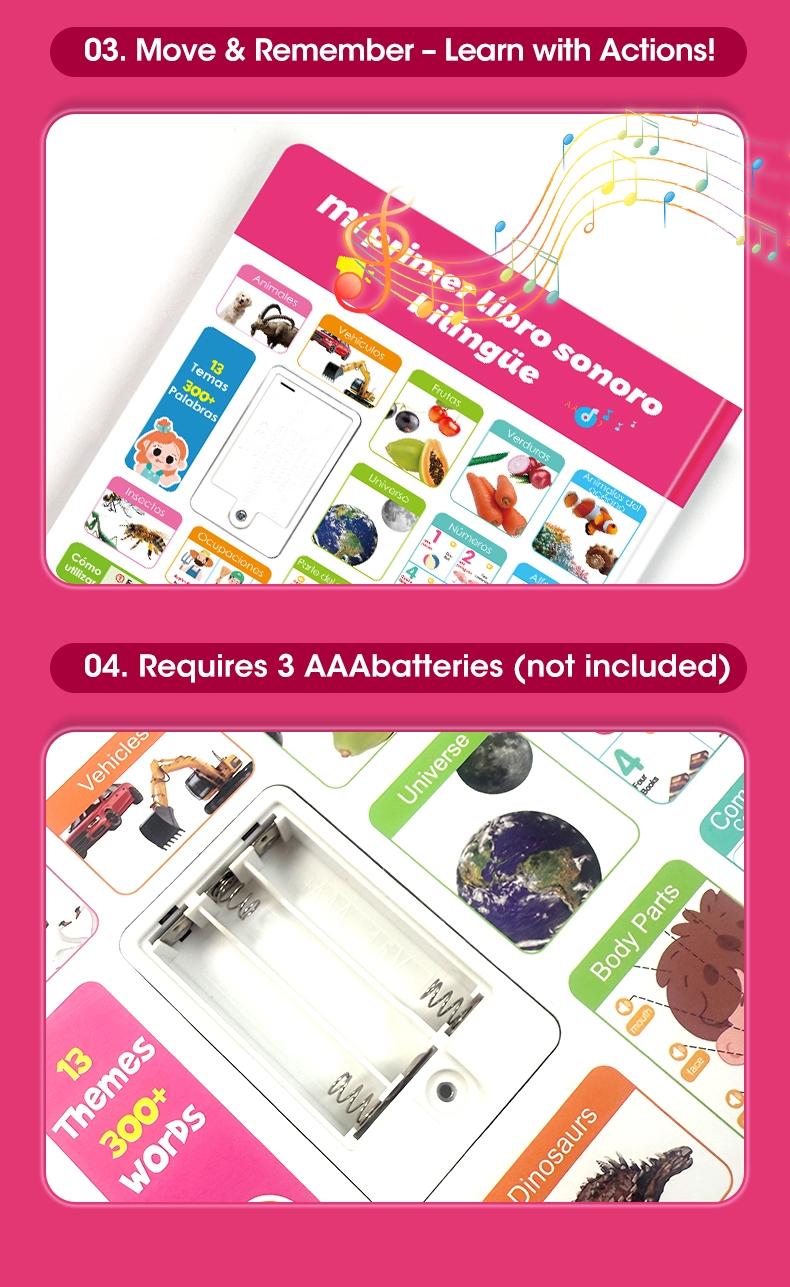 Spanish Interactive Educational Toy for Kids 1–6, Bilingual Sound Book for Early Language Learning, Interactive Educational Toy with 300+ Words & 13 Themes, Perfect Gift Idea for Toddlers